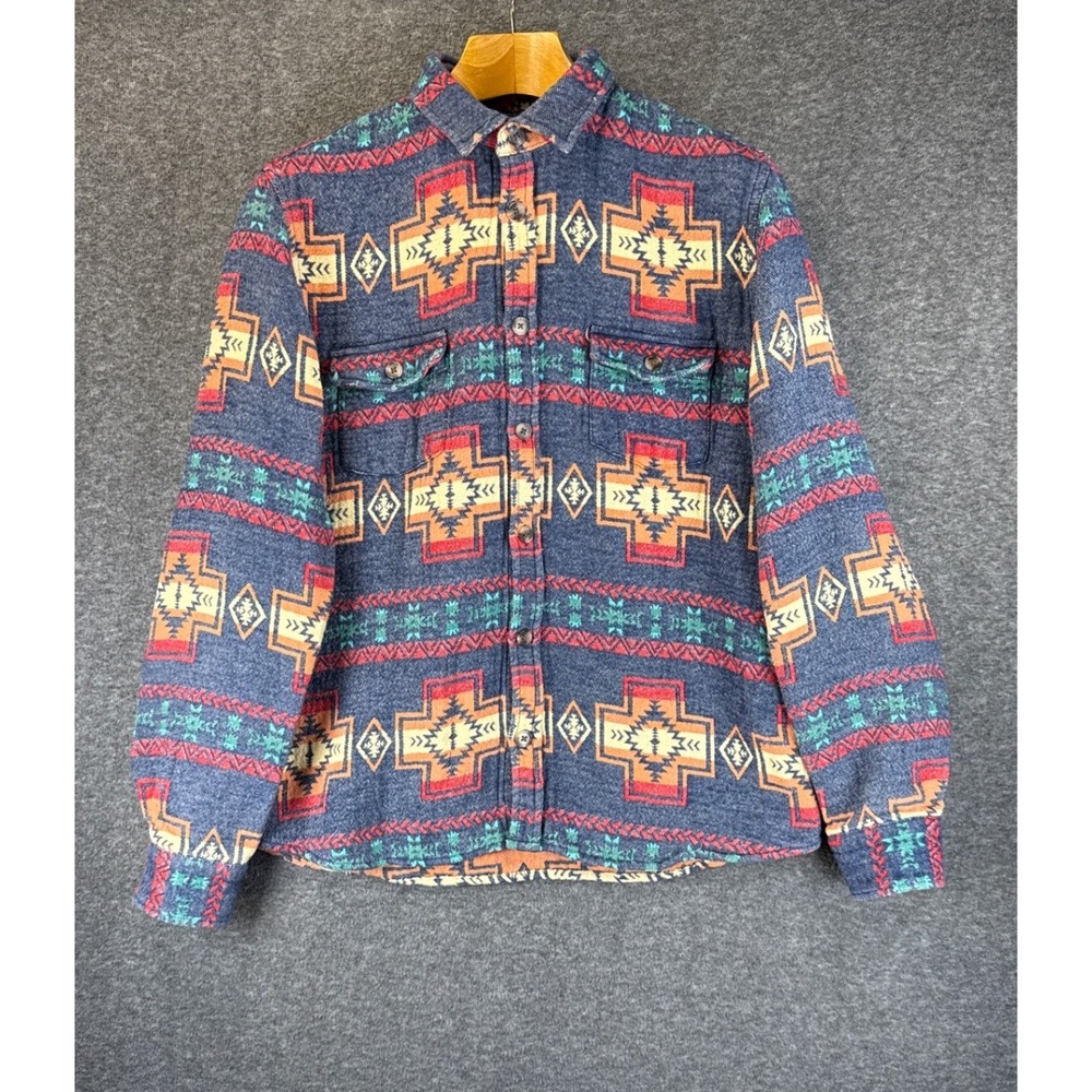 Marine Layer Winslow Aztec Shacket Flannel Shirt Men L Southwestern Cowboy Ranch